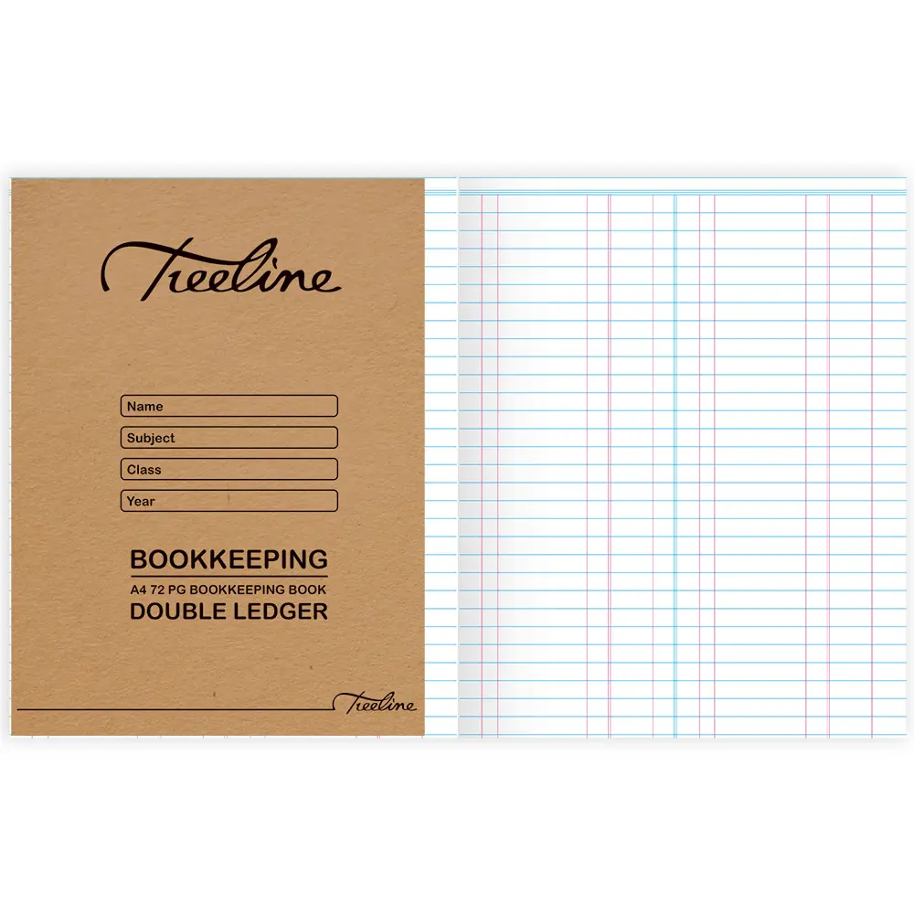 [6007652001144] Book A4 72p Double Ledger - Treeline