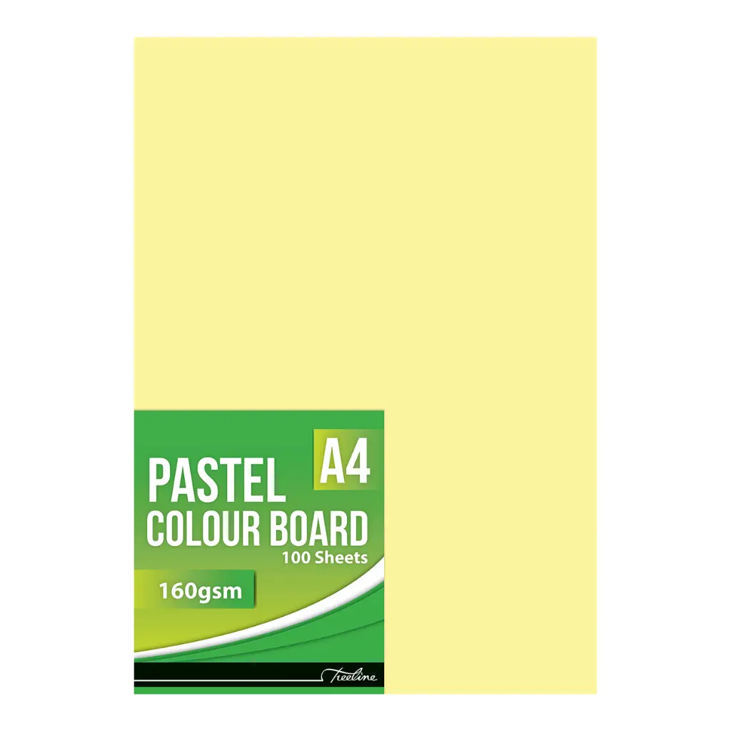 [6007652017060] Board A4 160gsm Pastel Yellow 100`s  - Treeline