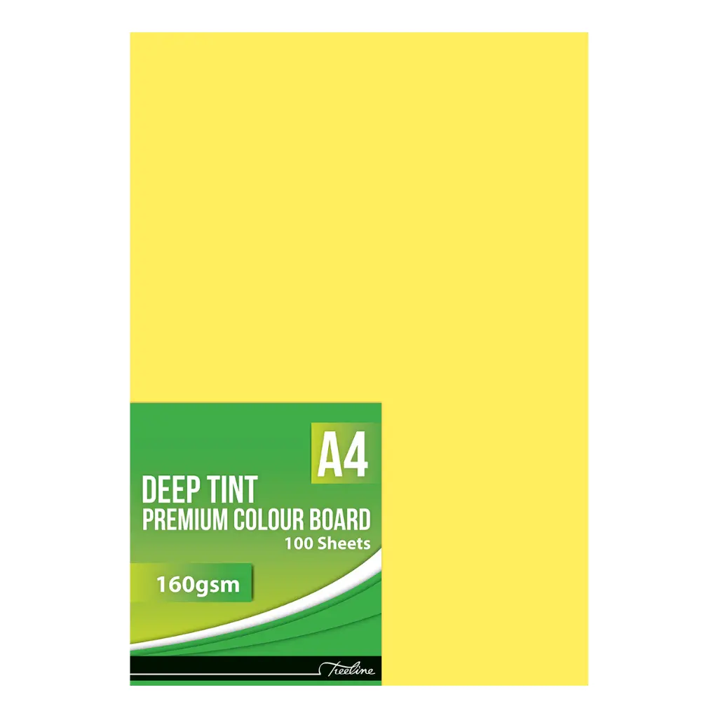 [6007652017138] Board A4 160gsm Bright Yellow 100`s - Treeline