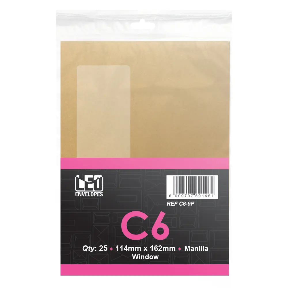 [6009707691461] Envelope C6-9P 114mm x 162mm Manilla Window 25`s - Treeline