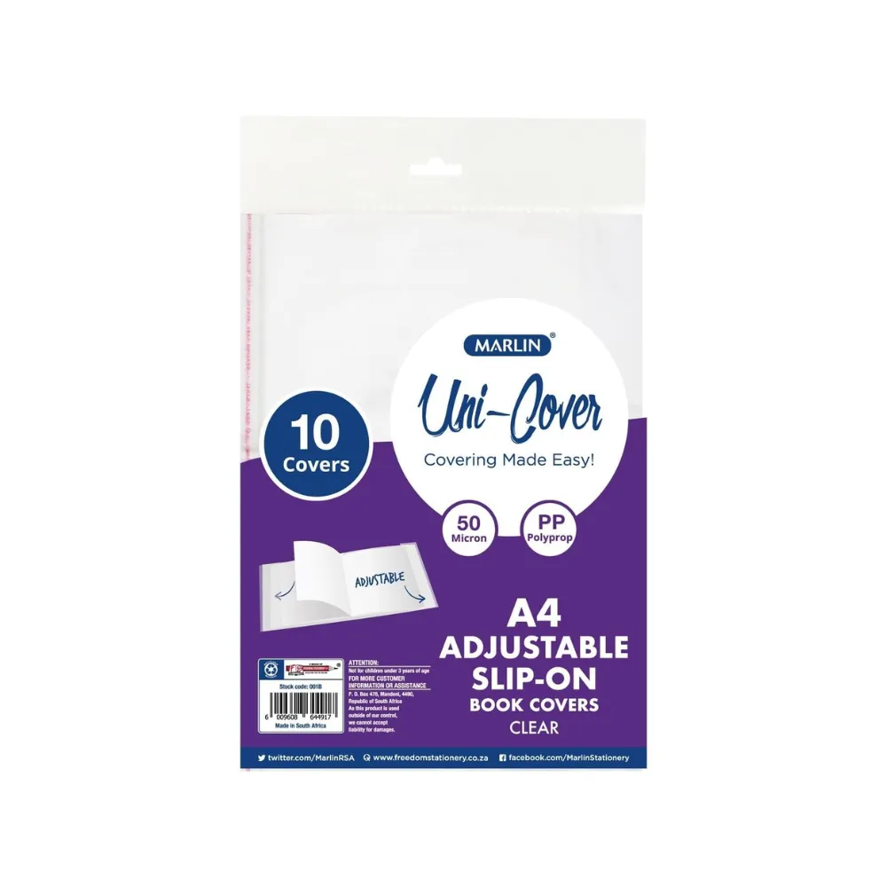 Book Cover A4 Slip-on Adjustable 50mic 10`s - Marlin